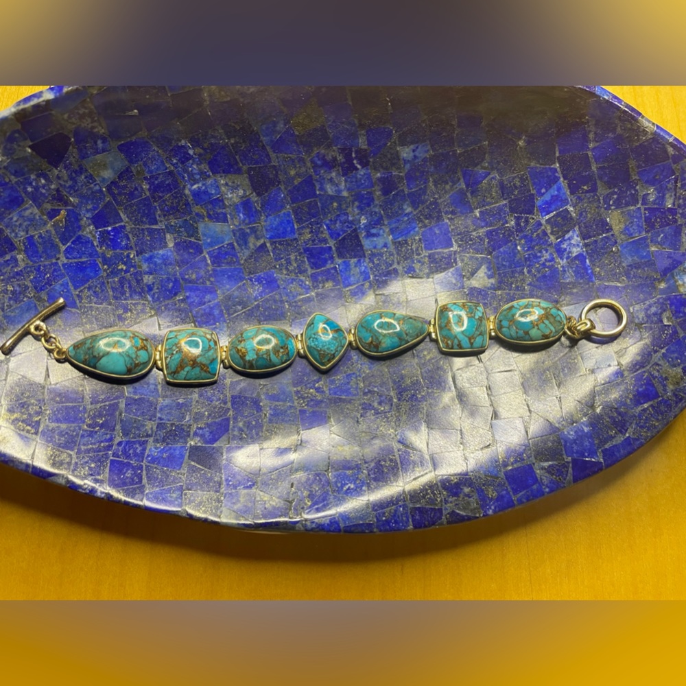 Turquoise with Bronze 7 stone Bracelet